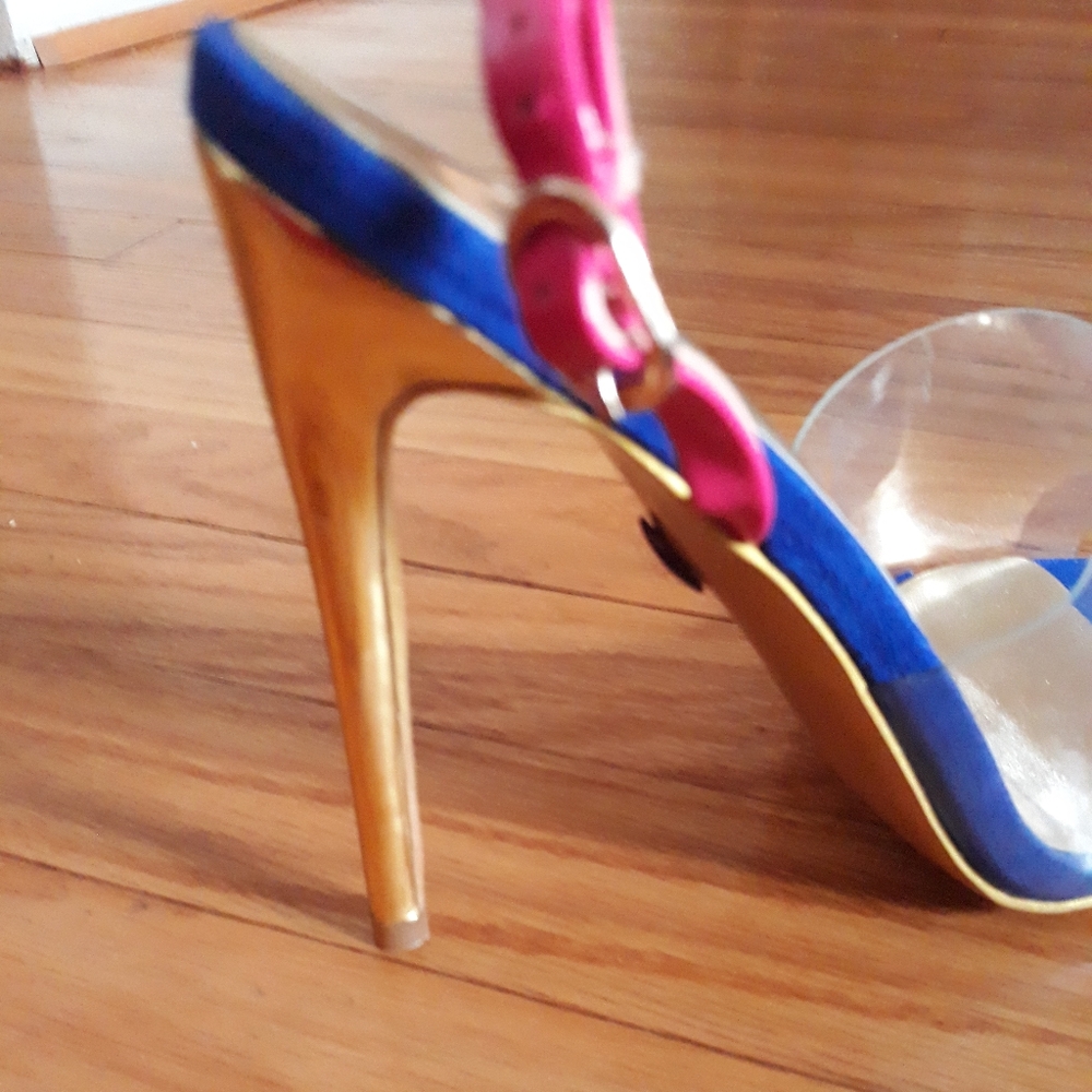 NEW Blue and Pink Women's Open Pointed Toe Heels Size 39 Blue, Pink, Gold Multi - Picture 5 of 6